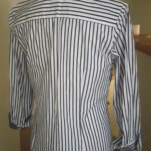 Charter Club Button Down Striped Polka Dot Cuffs Blouse Business Casual Sz 12 - Picture 6 of 11